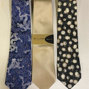 Pre-owned and new ties, black, gold and dark blue